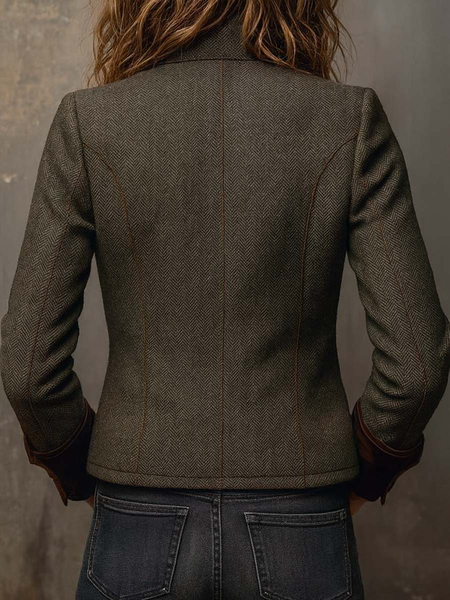 Bella | Blazer vintage a spina di pesce con profili a contrasto, foto 3