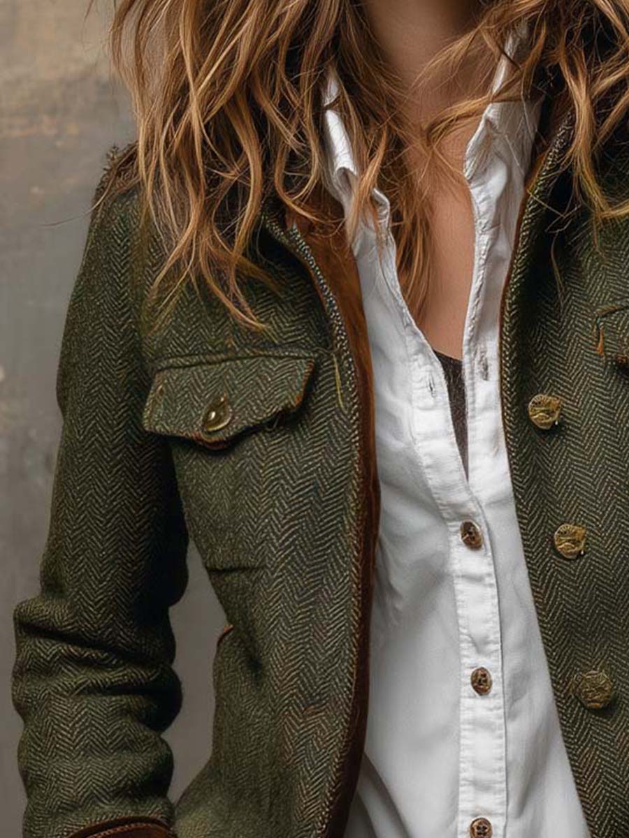 Bella | Blazer vintage a spina di pesce con profili a contrasto, foto 4