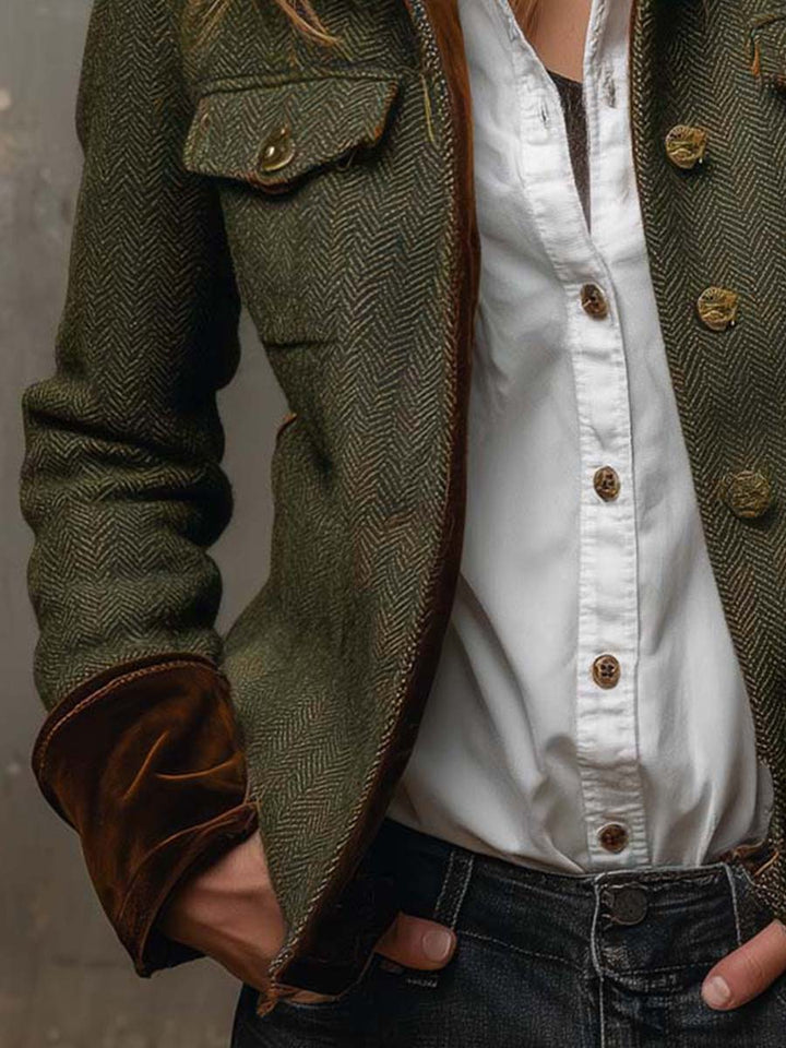 Bella | Blazer vintage a spina di pesce con profili a contrasto, foto 5