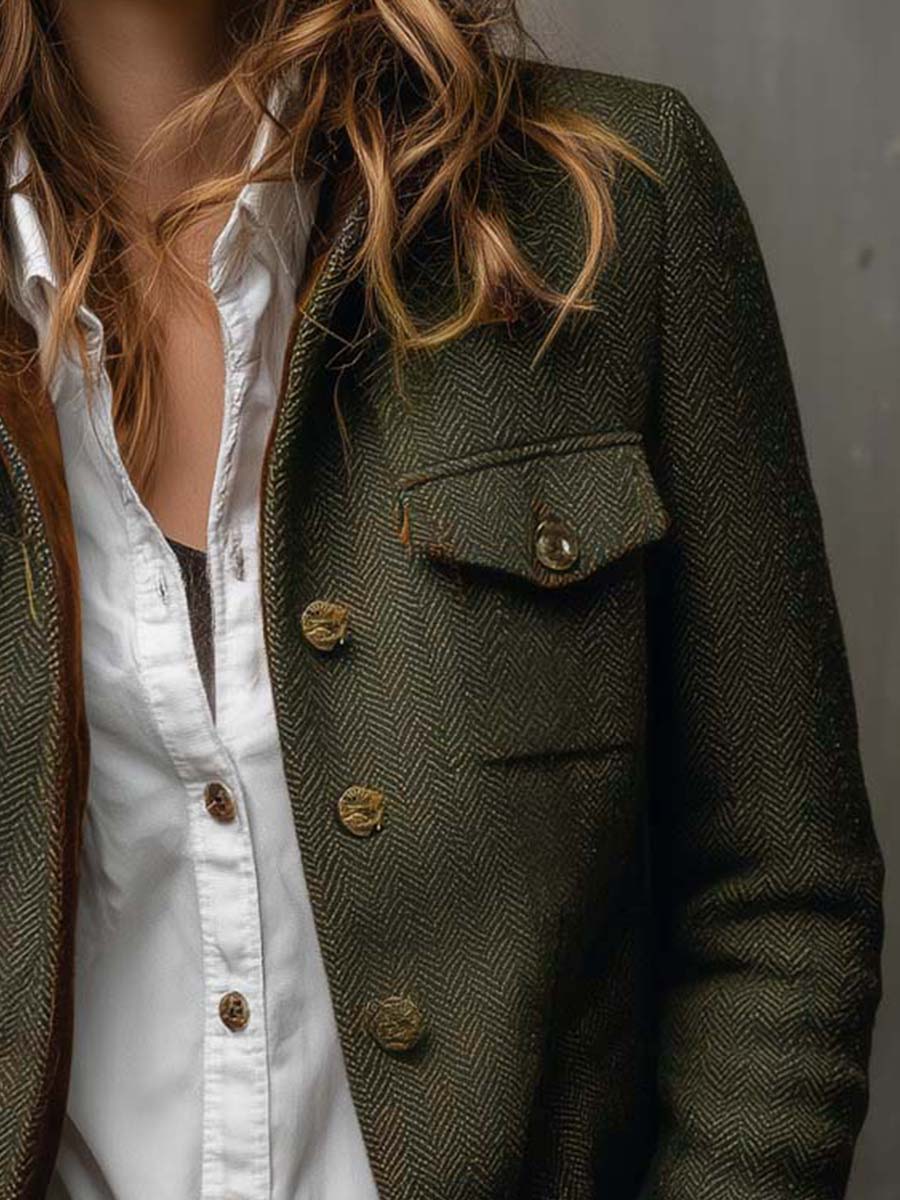 Bella | Blazer vintage a spina di pesce con profili a contrasto, foto 6