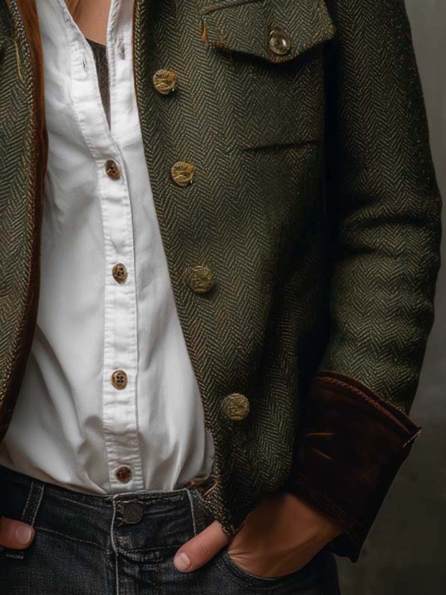 Bella | Blazer vintage a spina di pesce con profili a contrasto, foto 7
