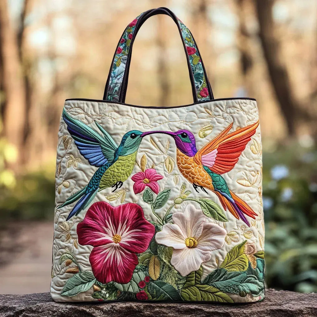 Borsa Artigianale – Colibrì e Fiori Bianchi