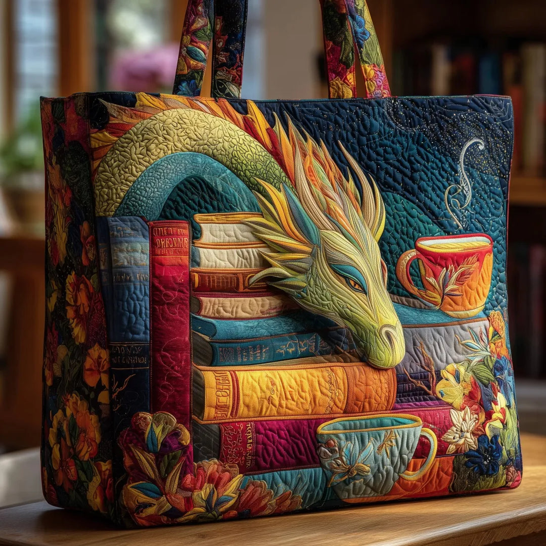 Borsa Artigianale – Drago Lettore con Libro e Tazza