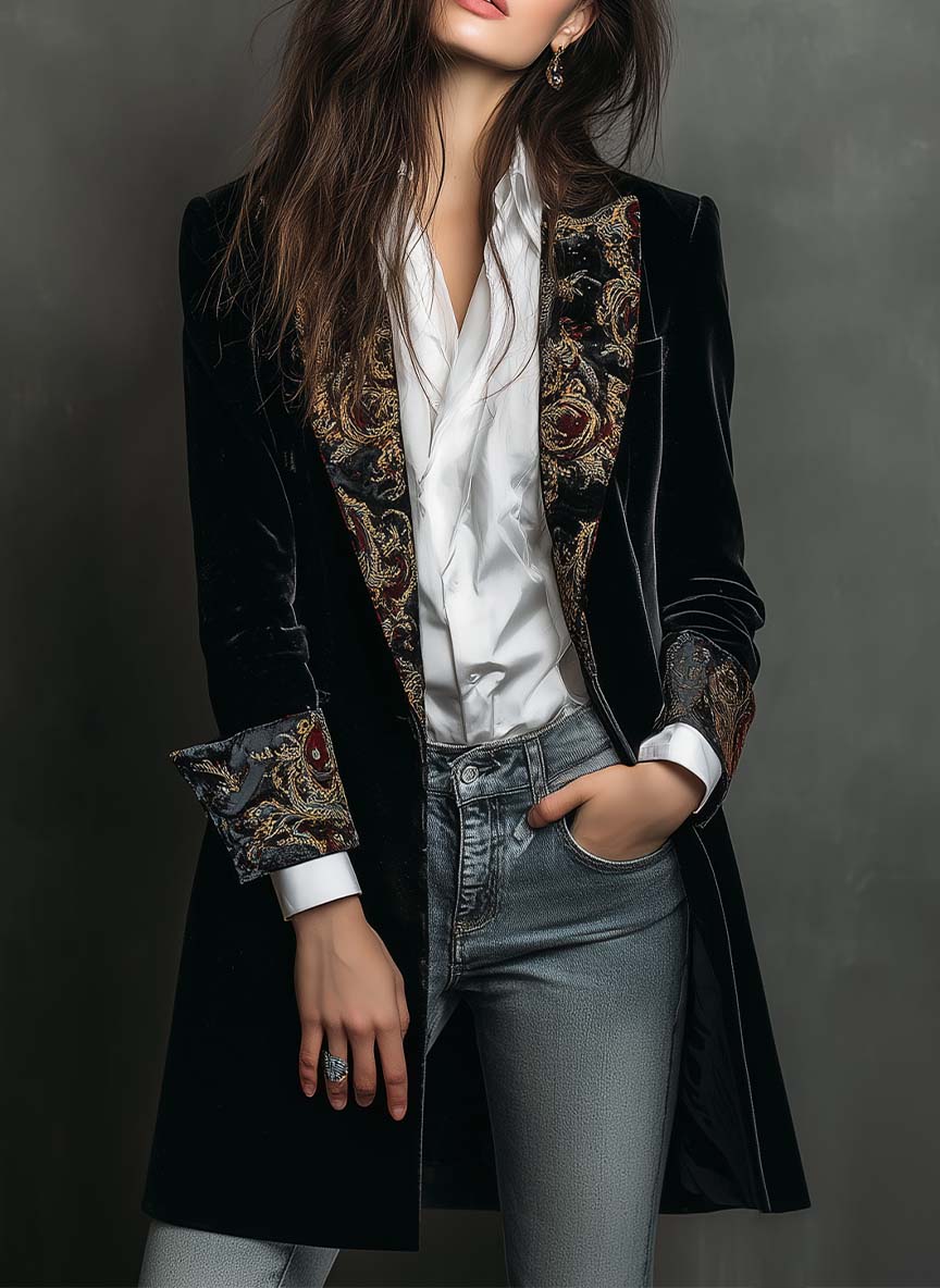 Camilla | Blazer aderente nero con dettagli barocchi