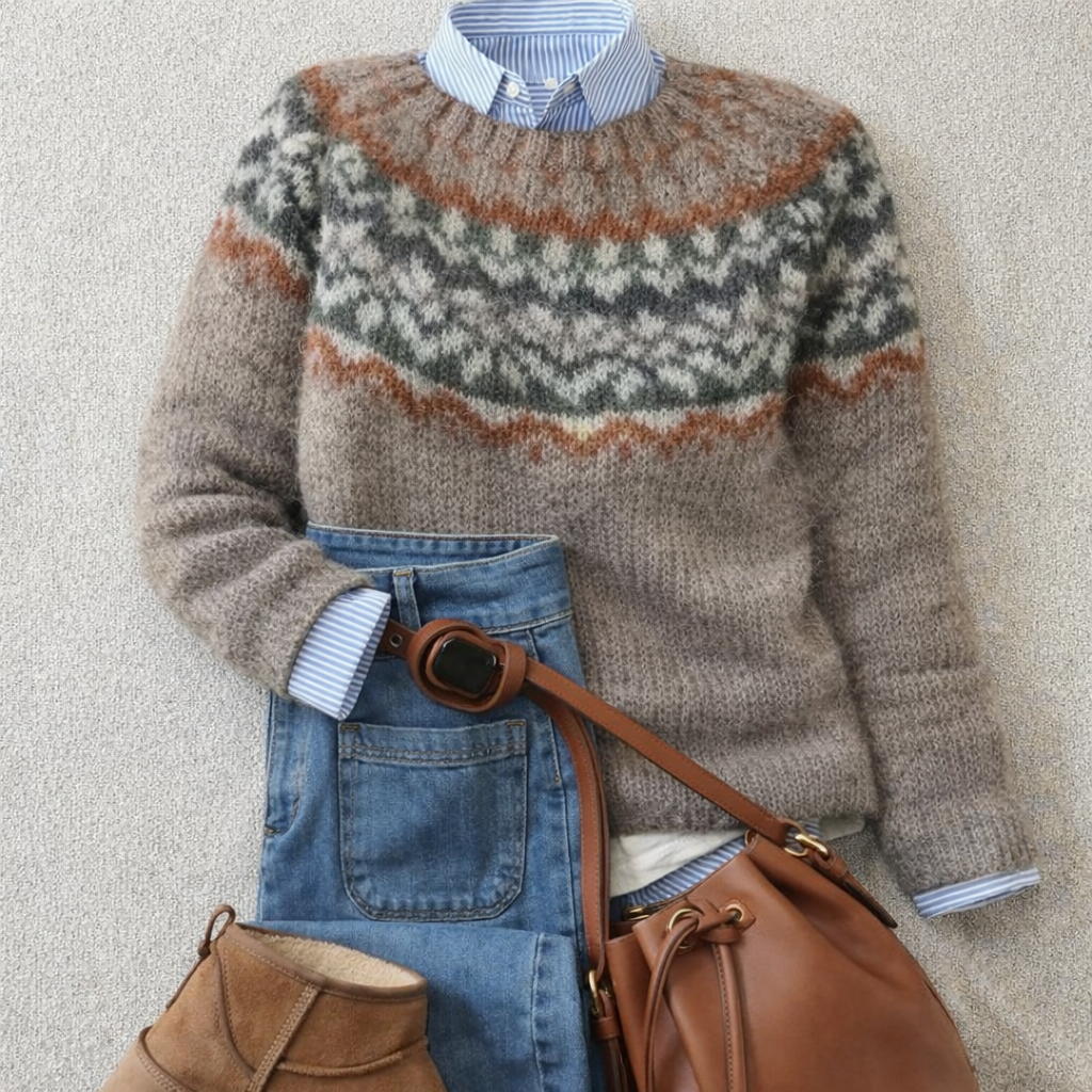 Maglione nordico in maglia tradizionale Clara – colore Marrone