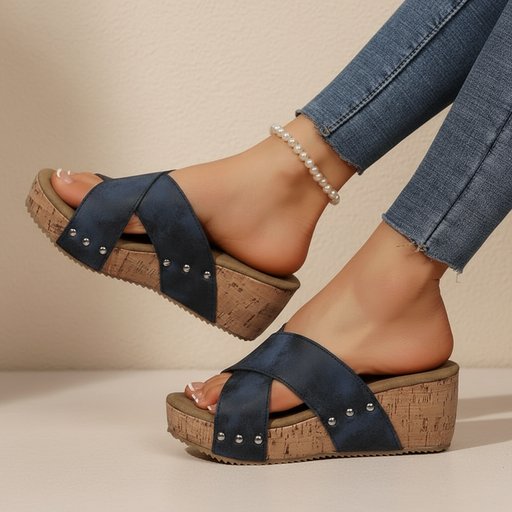 Sandali con zeppa boho Costanza – colore Blu marino