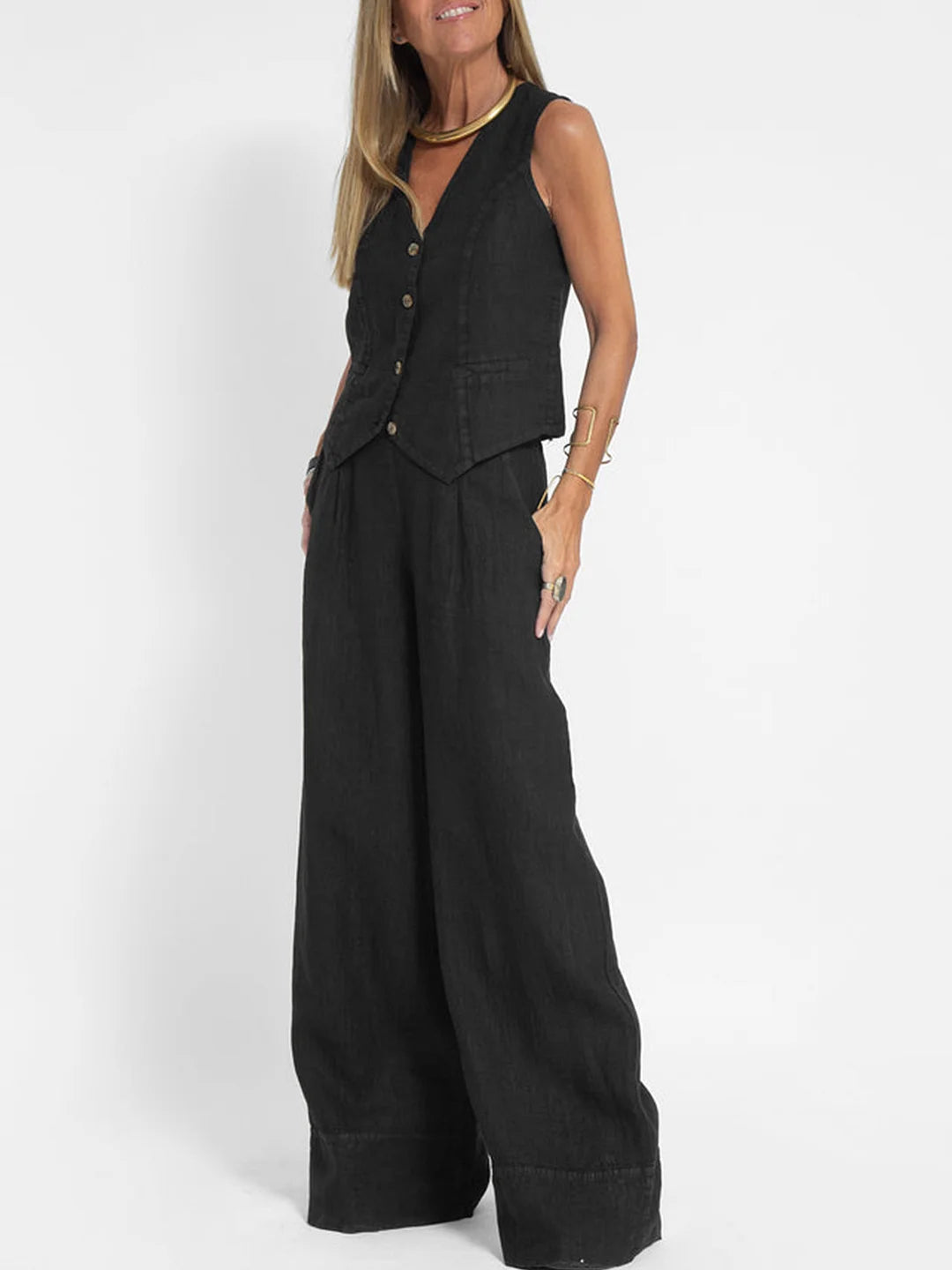 Daniela | Completo Gilet Bottonato &amp; Pantalone Largo
