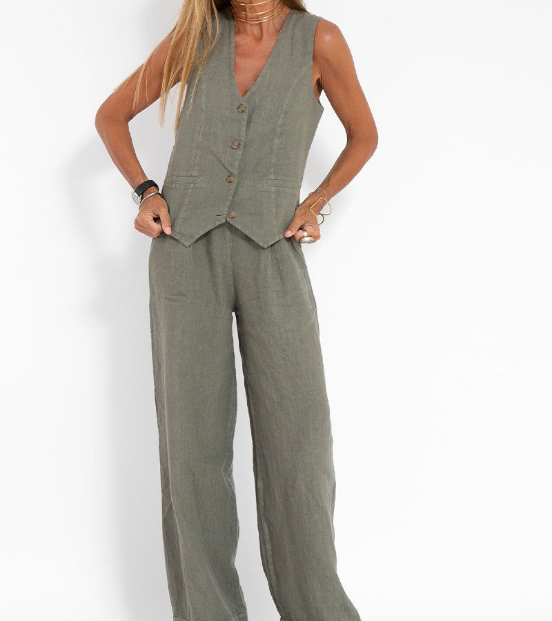 Completo Gilet Bottonato &amp; Pantalone Largo Daniela – colore Grigio