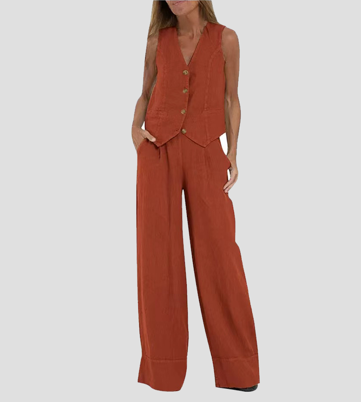 Completo Gilet Bottonato &amp; Pantalone Largo Daniela – colore Rosso