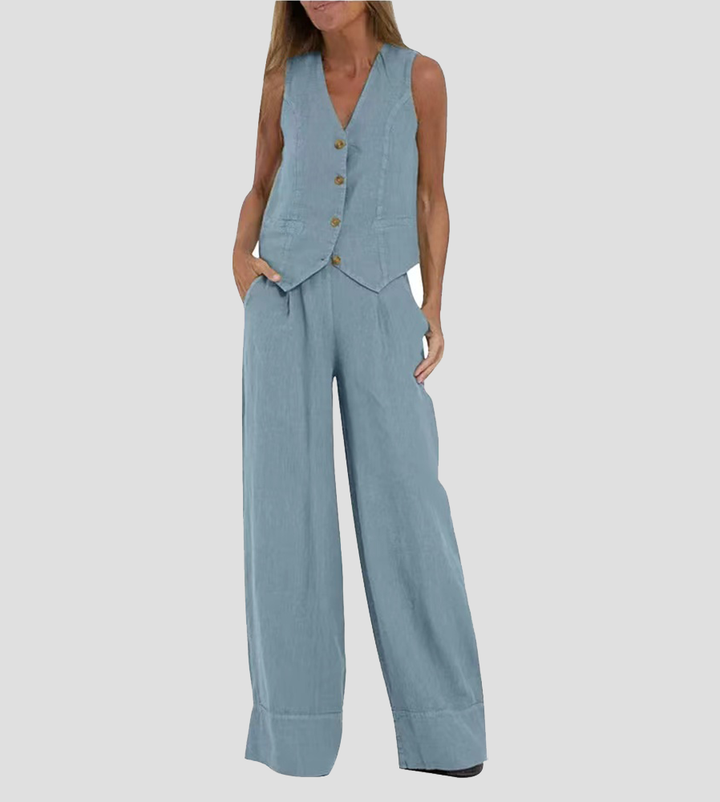 Daniela | Completo Gilet Bottonato &amp; Pantalone Largo