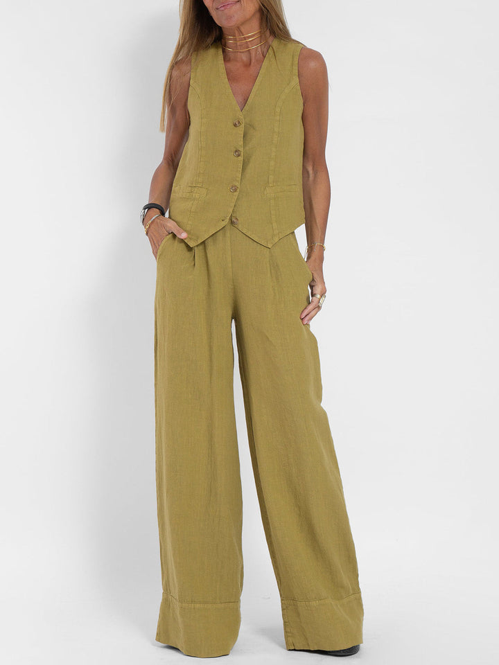 Daniela | Completo Gilet Bottonato &amp; Pantalone Largo