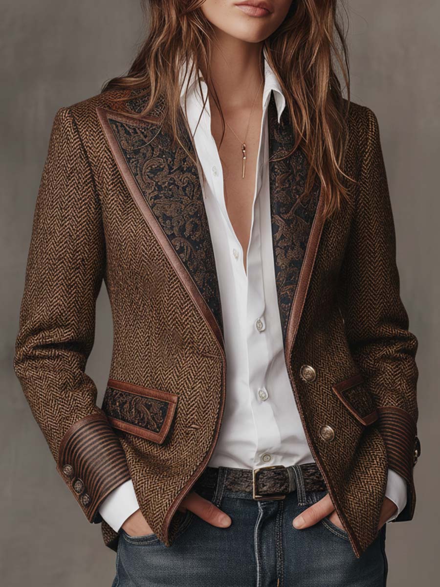 Francesca | Blazer a spina di pesce con inserti stampati