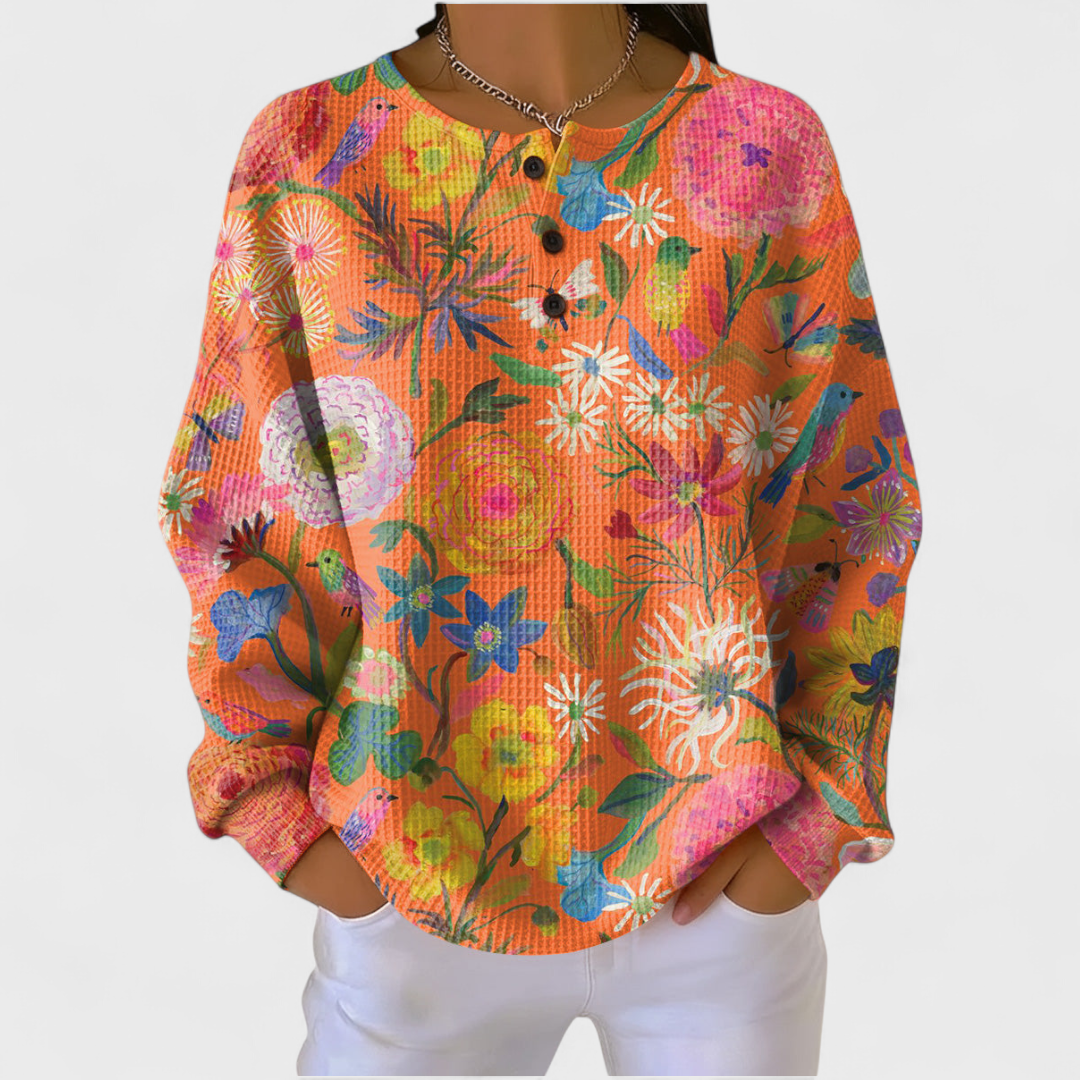 Maglione con motivo floreale colorato Francesca – colore Arancione