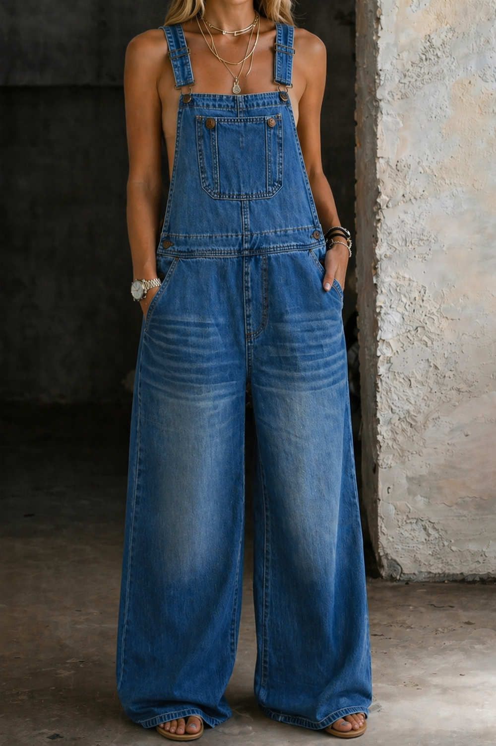 Salopette in denim con vita elasticizzata Giorgia – colore Blu