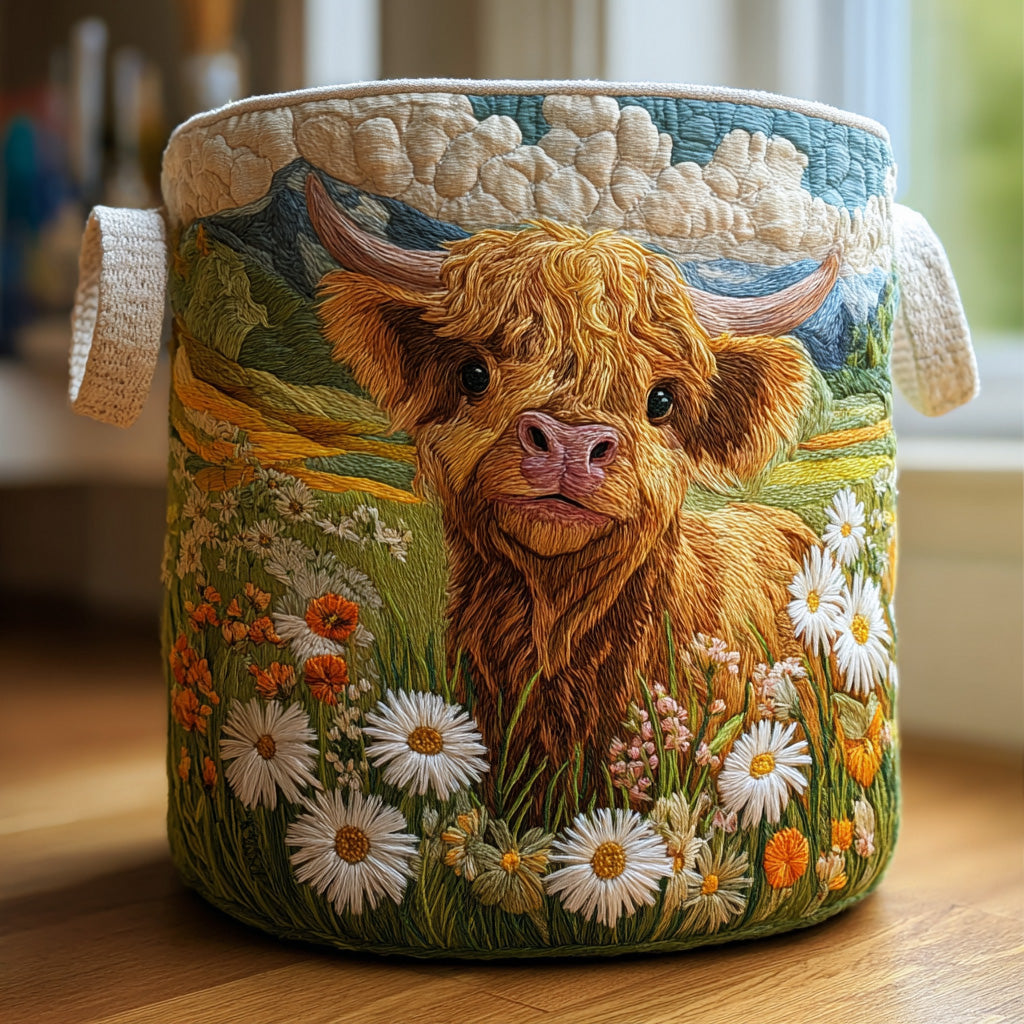 Giuseppina | Cesto della Biancheria Mucca Highland in Fiore