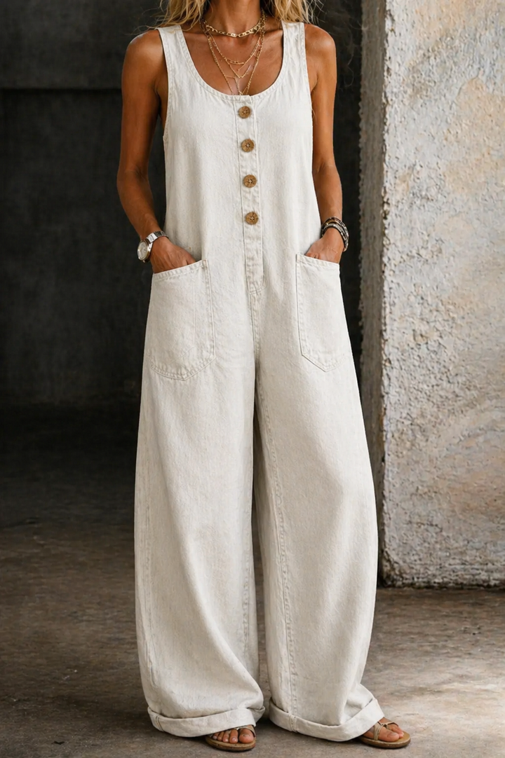 Salopette in denim con lavaggio vintage Ilaria – colore Bianco