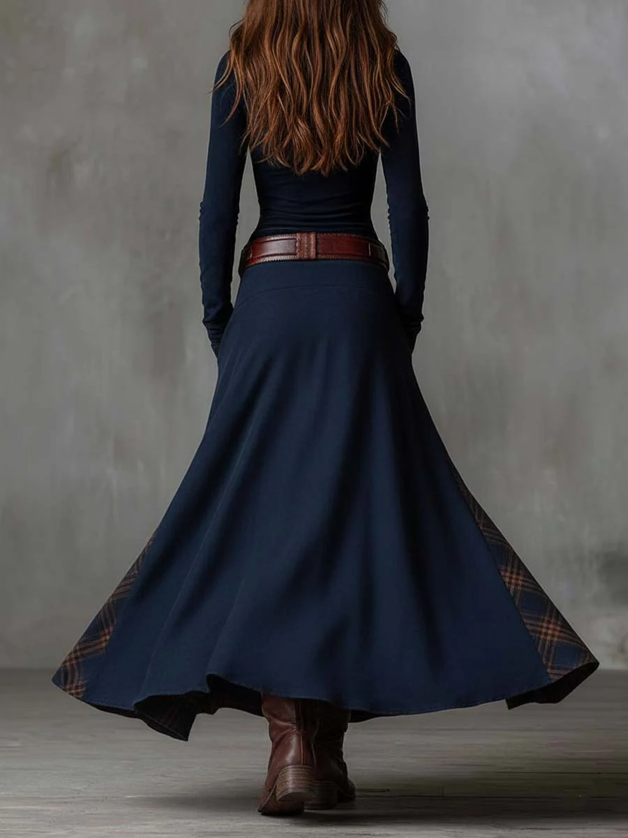 Livia | Abito lungo boho con cintura e inserti a quadri, foto 9