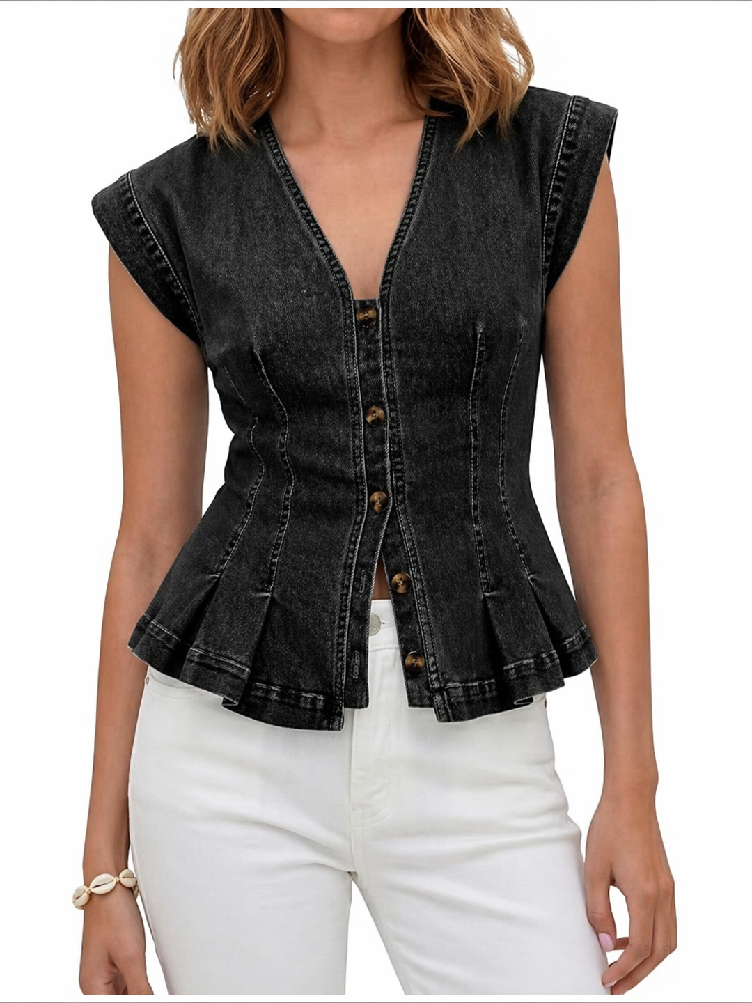 Top in denim con scollo a V Matilde – foto 4