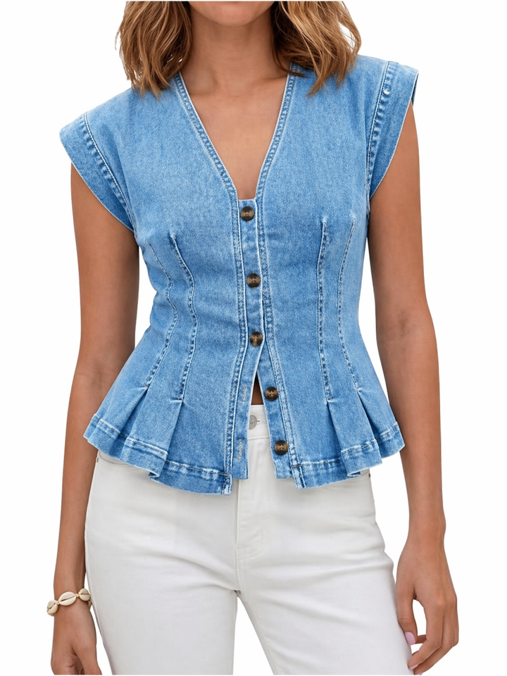 Top in denim con scollo a V Matilde – colore Azzurro