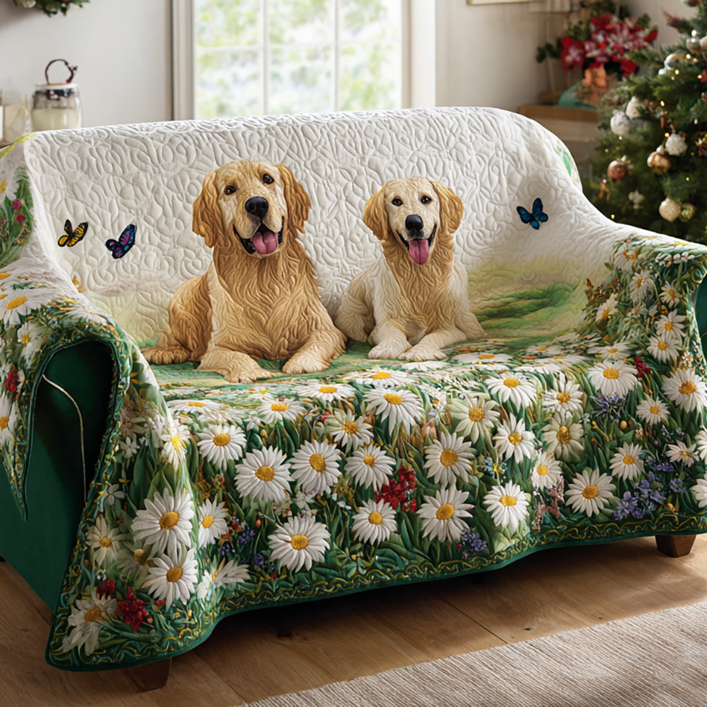 Maura – Copridivano Trapuntato Golden Retriever e Margherite