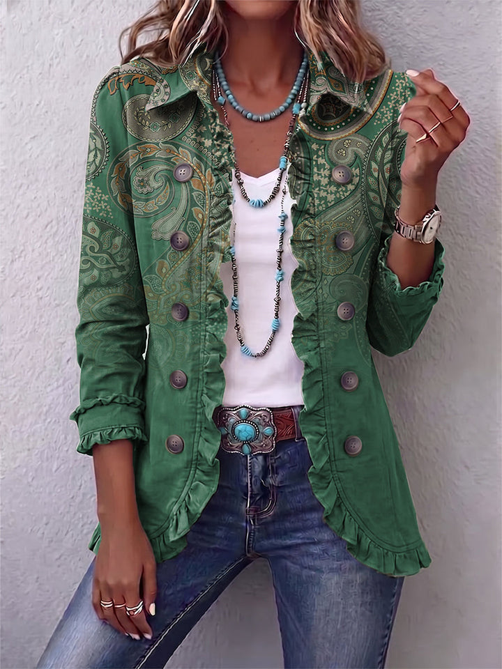Zaira | Giacca boho paisley sfumata con colletto classico e volant