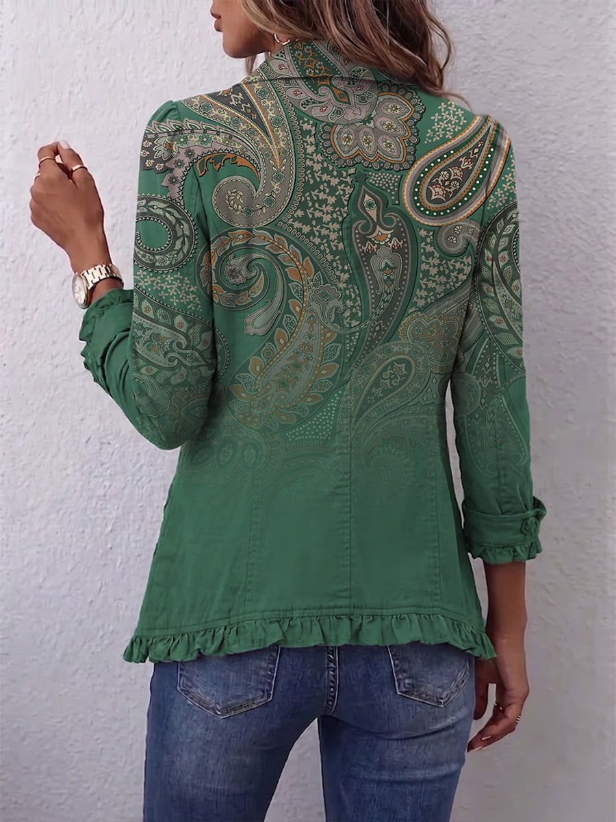 Zaira | Giacca boho paisley sfumata con colletto classico e volant