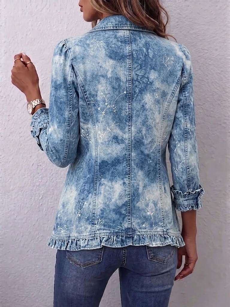 Tosca | Giacca vintage boho con stampa botanica sfumata e volant