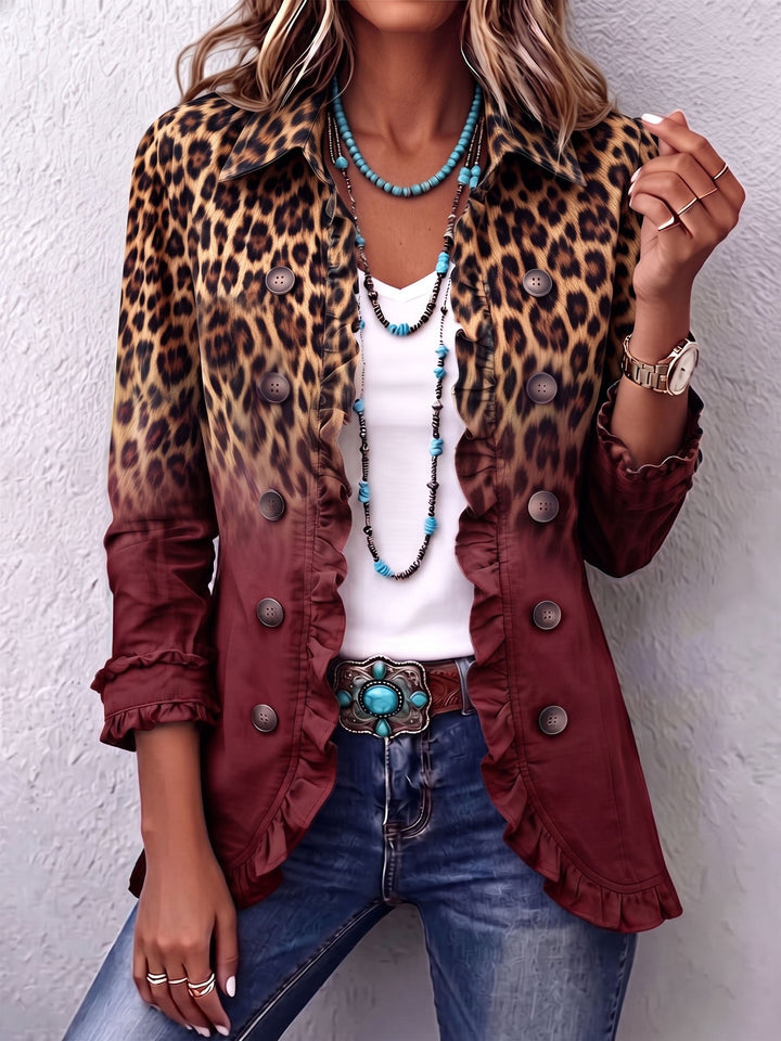 Annetta | Giacca blazer leopardata con sfumatura multicolore e volant