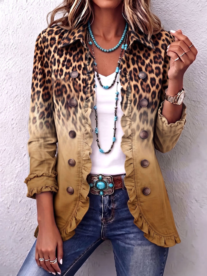 Annetta | Giacca blazer leopardata con sfumatura multicolore e volant