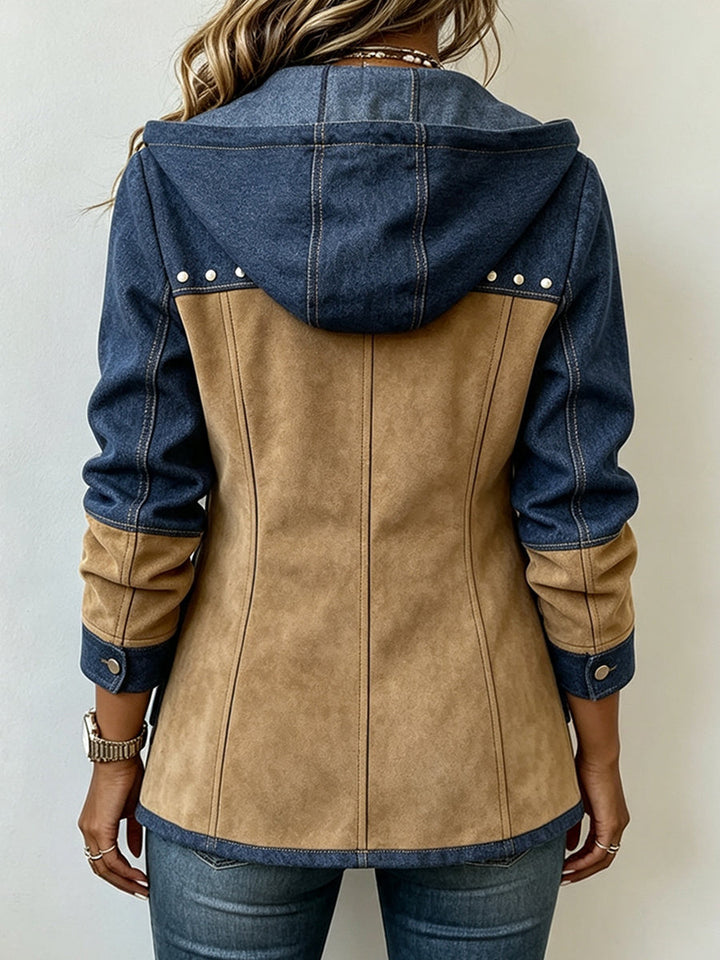 Doriana | Giacca con cappuccio blu navy e cammello