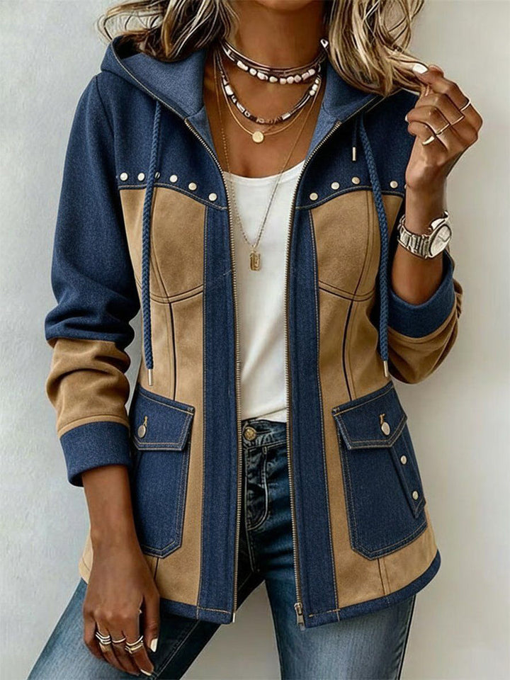 Doriana | Giacca con cappuccio blu navy e cammello