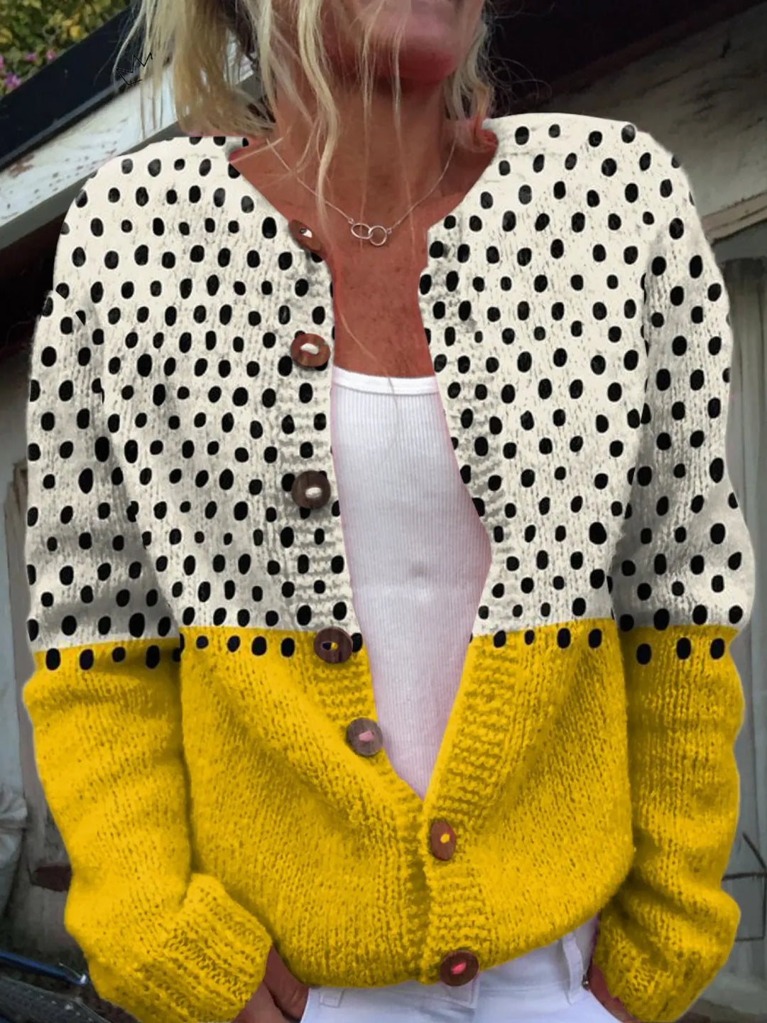 Ortensia | Cardigan bicolore a pois