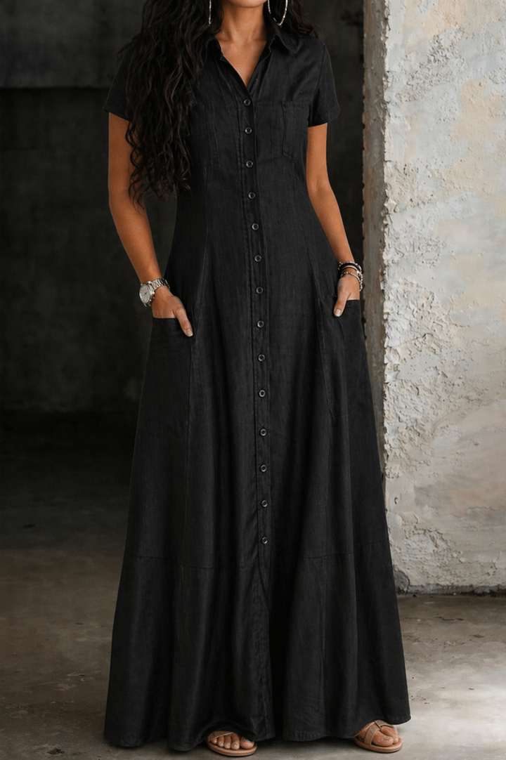 Abito lungo in jeans Paola – colore Nero
