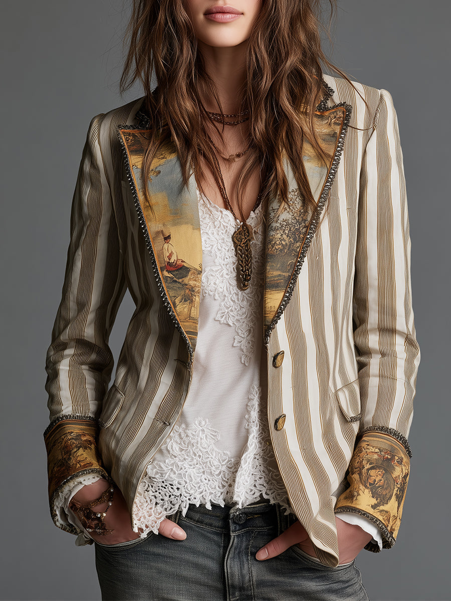Rosanna | Blazer a righe con colletto stampato