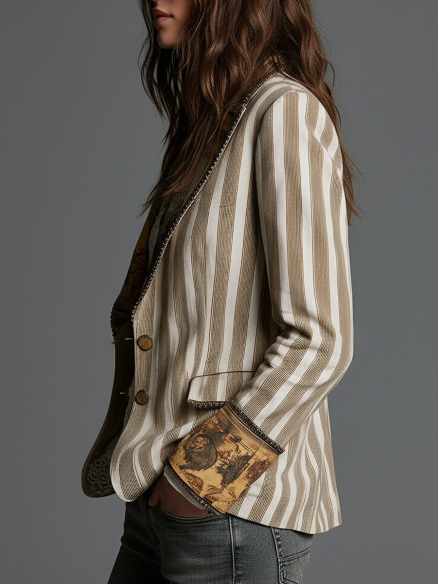 Rosanna | Blazer a righe con colletto stampato, foto 2