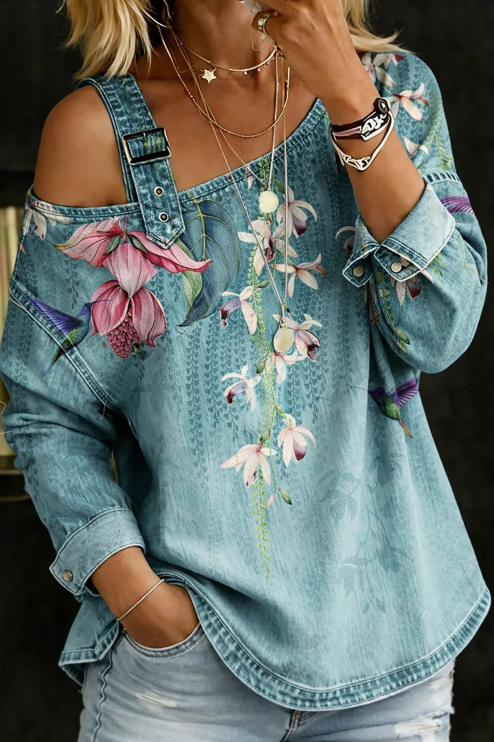 Top in denim con spalle scoperte Sara – foto 2