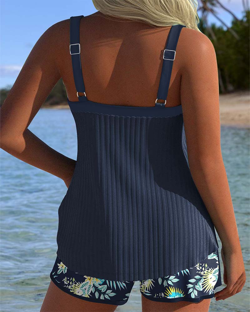 Tankini a Righe con Pantaloncino da Spiaggia in Due Pezzi Serena