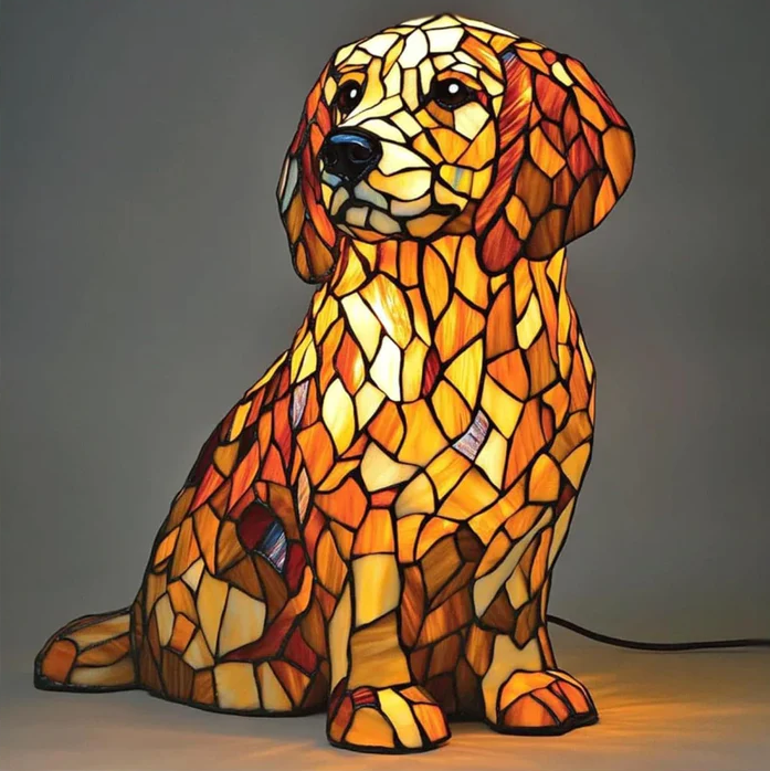 Lily – lampada decorativa a forma di Golden Retriever con effetto vetro colorato