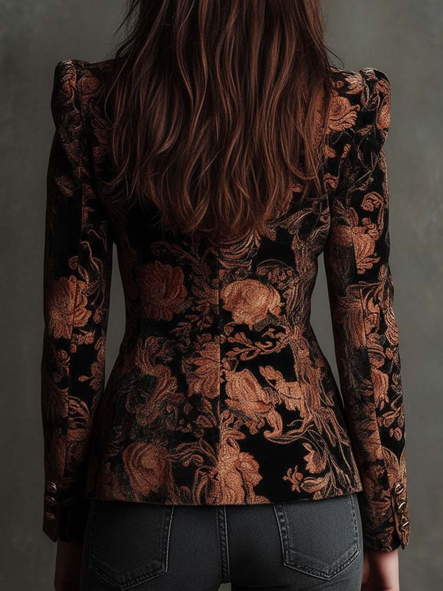 Sofia | Blazer sartoriale con stampa floreale nera e bronzo, foto 6