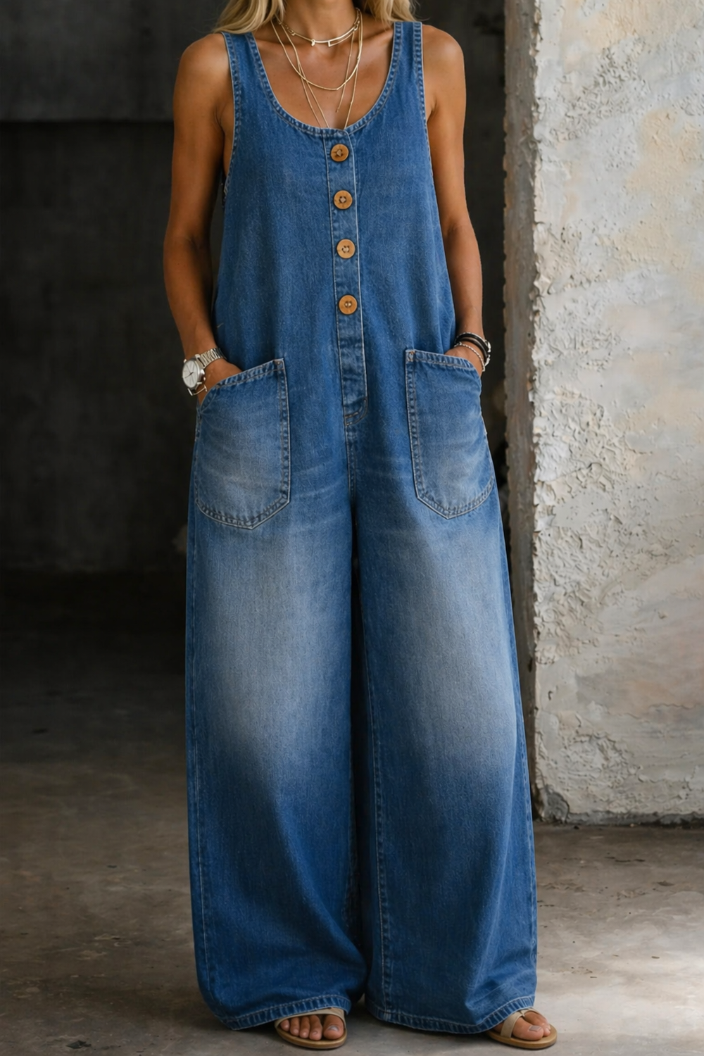 Salopette vintage in cotone Valentina – colore Blu