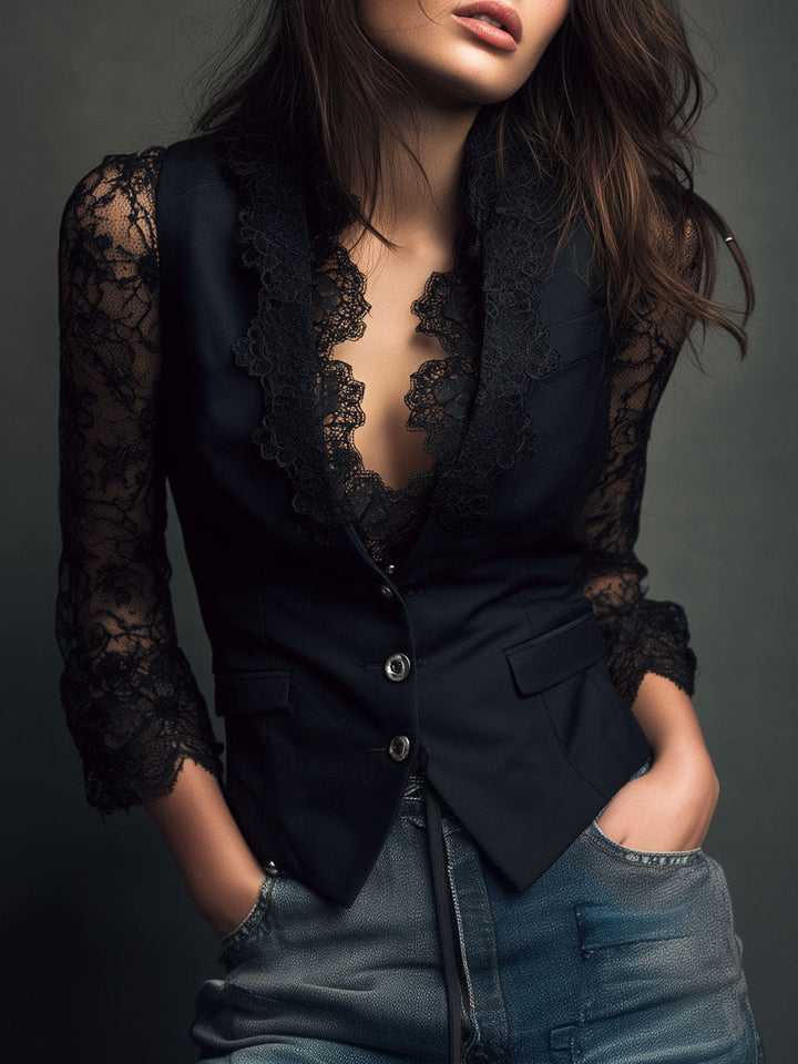 Vittoria | Blazer con maniche semitrasparenti in pizzo
