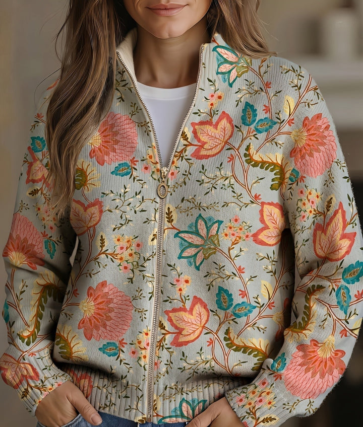 Elettra | Cardigan con zip e stampa giardino fiorito